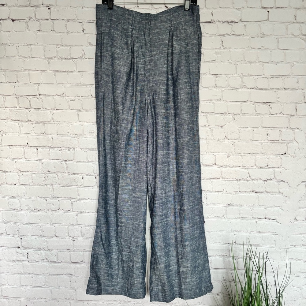 MAX STUDIO Wide Leg Pleated Blue Linen Blend Trousers--NWT--S - Picture 8 of 12